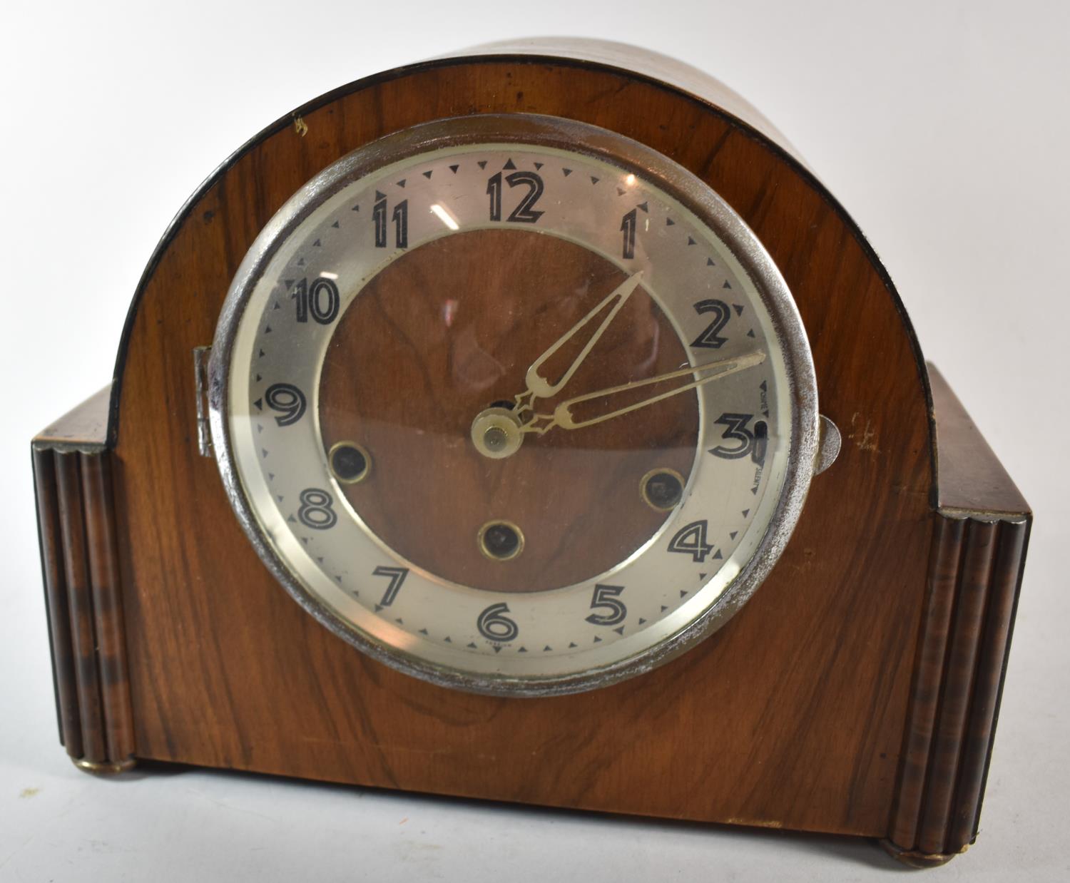 A Walnut Cased Westminster Chime Art Deco Mantle Clock, 27cm wide