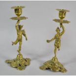 A Pair of French Brass Figural Candlesticks, One in the Form of Hermes and the Other in the Form