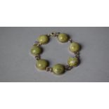 A Silver and Green Stone Bracelet, Possibly Epidote