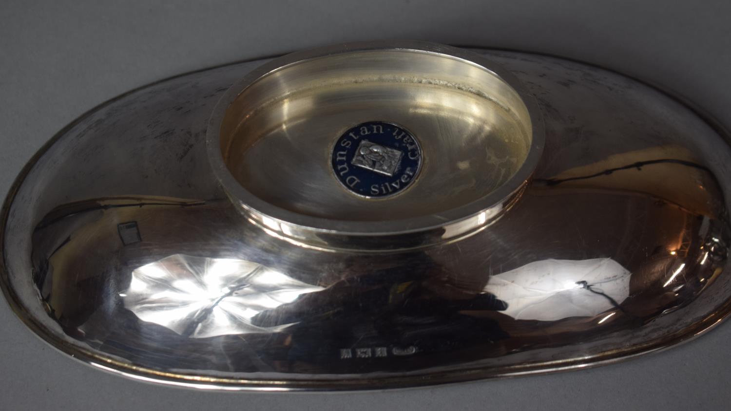 A Dunston Silvercraft Ovoid Shallow Bowl, 22cm wide with Enamelled and Applied Label to Base, - Image 3 of 4