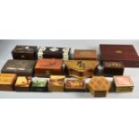 A Collection of Various Continental and Indian Inlaid and Carved Jewellery Boxes, Card Boxes,