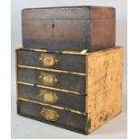 A Vintage Four Drawer Stationery Cabinet, "The Library Cabinet" Together with a Pitch Pine Work Box,