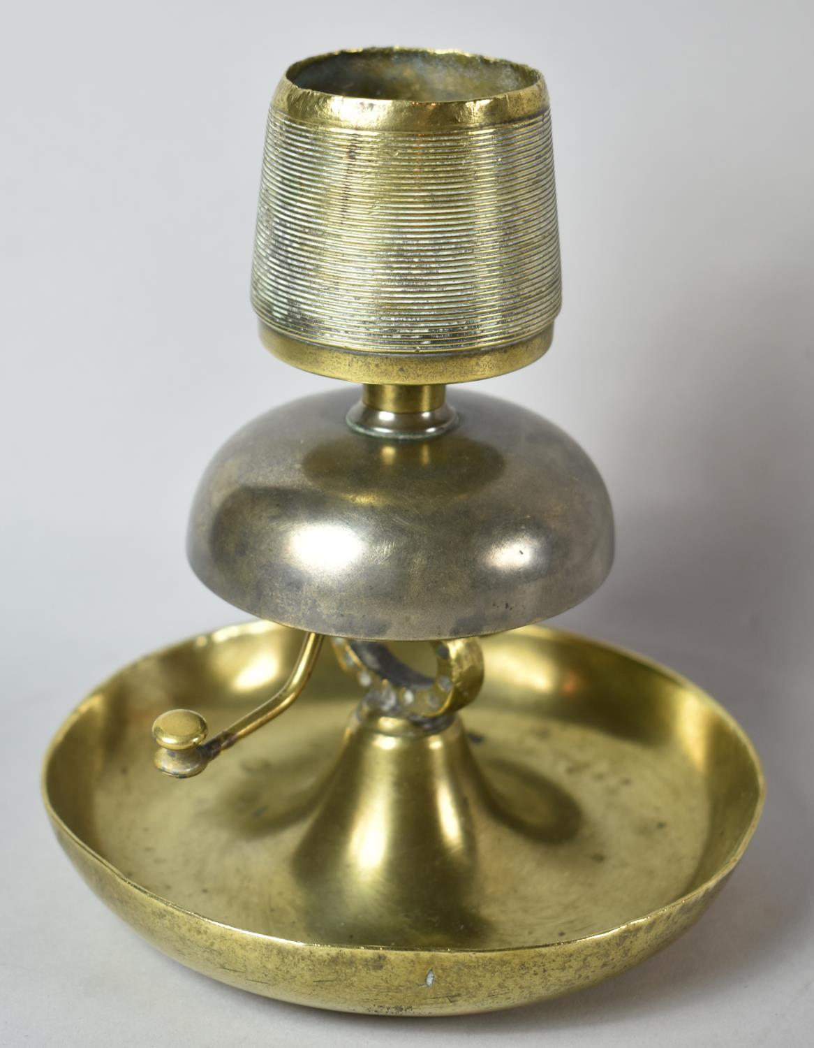 A Late 19th/Early 20th Brass Hotel Bar Bell and Match Striker by Downton and Co., 15.5cm high