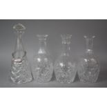 Four Various Mallet Decanters, Three Missing Lids Together with One Sherry Decanter Label