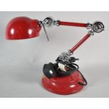 A Modern but Vintage Style Adjustable Desk Lamp in Red Enamel and Chrome