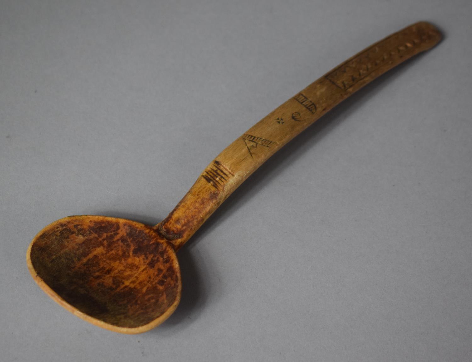 A 18th Century Carved Vernacular Treen Spoon, Monogrammed AJ, 23cm Long