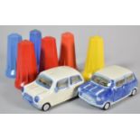 A Set of Six Vintage Hexagonal Plastic Salt and Pepper Pots Together with Two Novelty Ceramic