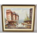 A Framed French Oil on Canvas Depicting Parisian Street Scene with Figures, Signed Pierri, 49cm wide