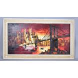 A Framed Oil on Canvas Depicting American River Bridge Signed Janson, 9cm Wide