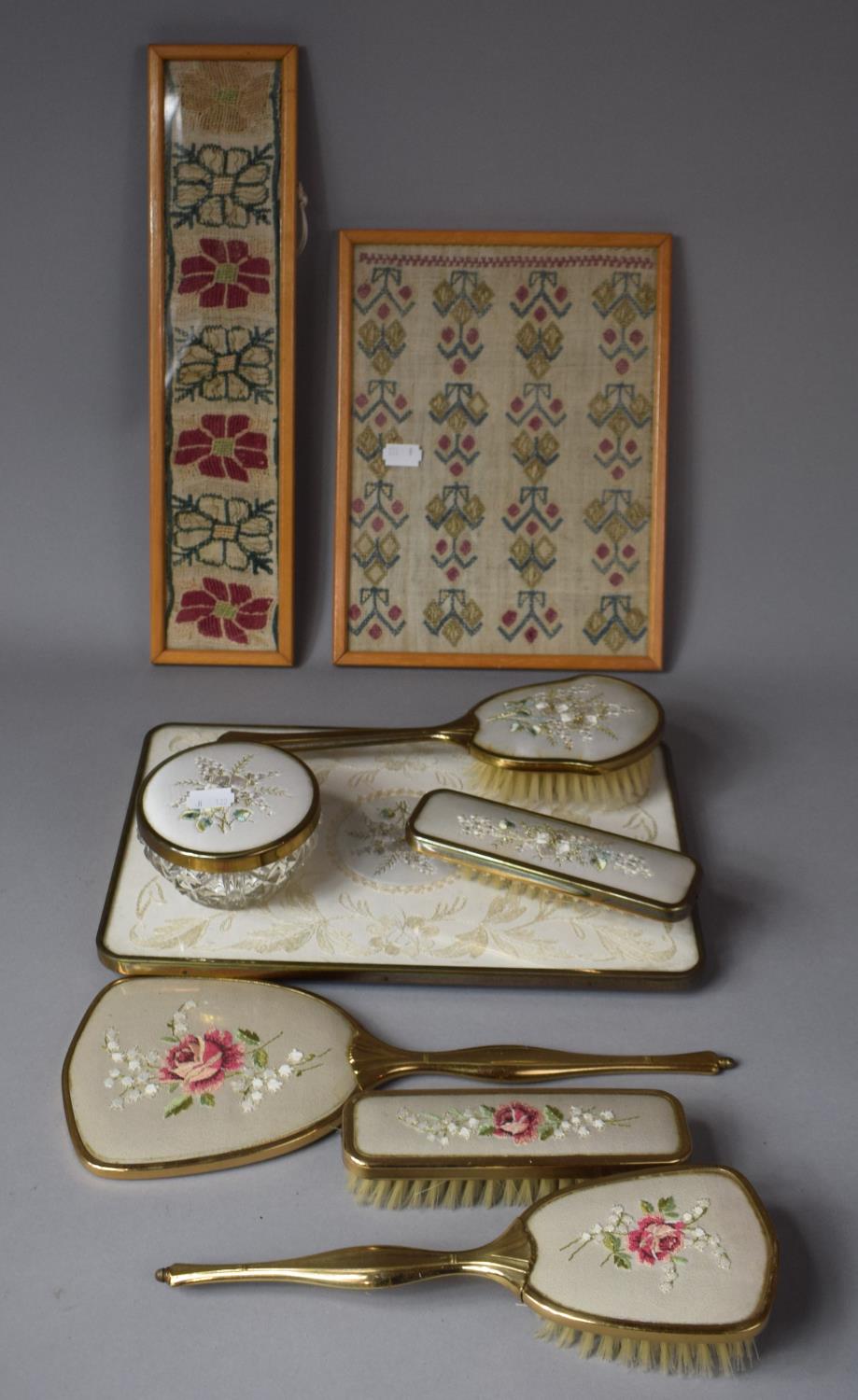 A Collection of Various Mid 20th Century Dressing Table Mirrors, Brushes and Tray Together with