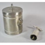 A Viners Vintage Stainless Steel Ice Bucket with Tongs Together with a Silver Plated Double Action