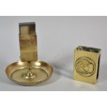 A Brass Match Box Holder with Circular Tray Base Together with an Art Nouveau Brass Match Box Holder