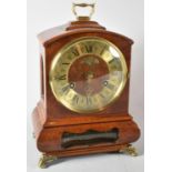 A Modern Burr Walnut Cased Ormolu Mounted Mantle Clock by WBA with Key and Working, 26cm high