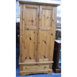 A Modern Pine Double Wardrobe with Long Drawer to Base, 96cm Wide