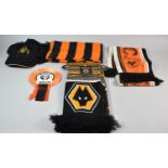 A Collection of Various Wolverhampton Wanderers Scarves, Hat and Rosette