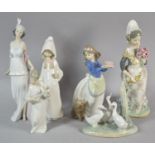 A Collection of Six Various Spanish Figural Ornaments to Include Lladro and Nao