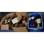 Three Boxes Containing Vintage Jewellery Boxes, Spectacle Cases, Ring Boxes etc