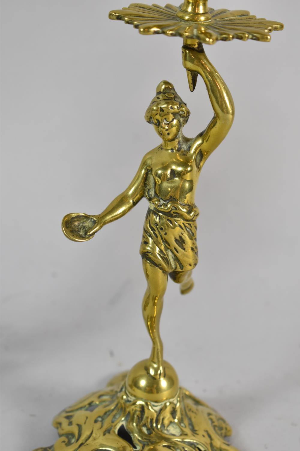 A Pair of French Brass Figural Candlesticks, One in the Form of Hermes and the Other in the Form - Image 3 of 3