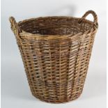 A Wicker Two Handled Basket of Cylindrical Tapering Form, 46cm Diameter