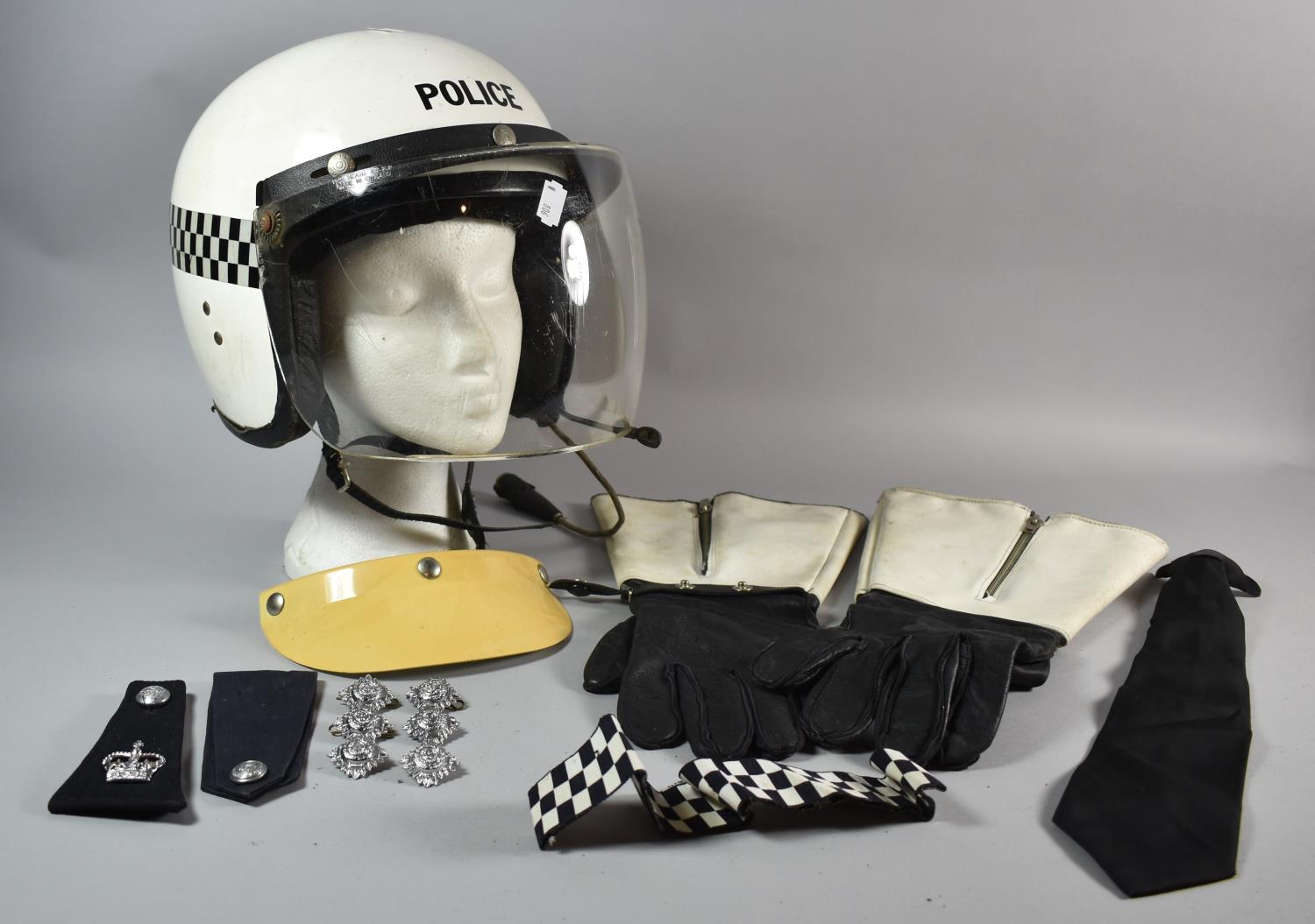 A Collection of Police Motorcycle Ephemera to Include a 1977 Helmet, Gloves etc