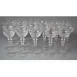 A Collection of Royal Brierley Cut Glass Bruce Pattern Hock Glasses with Three Knop Stems (17 in