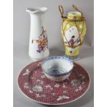 A Collection of Four Pieces of Chinese Porcelain to Include Flared Rim Vase with Applied Enamels