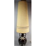A Large 1970's Two Handled Ceramic Table Lamp with Tall Tapering Cylindrical Shade, Total Height