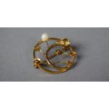 A Pretty 9ct Gold Circular Brooch Having Pearl and Citrine Mounts, Missing One Pearl, 3.8g