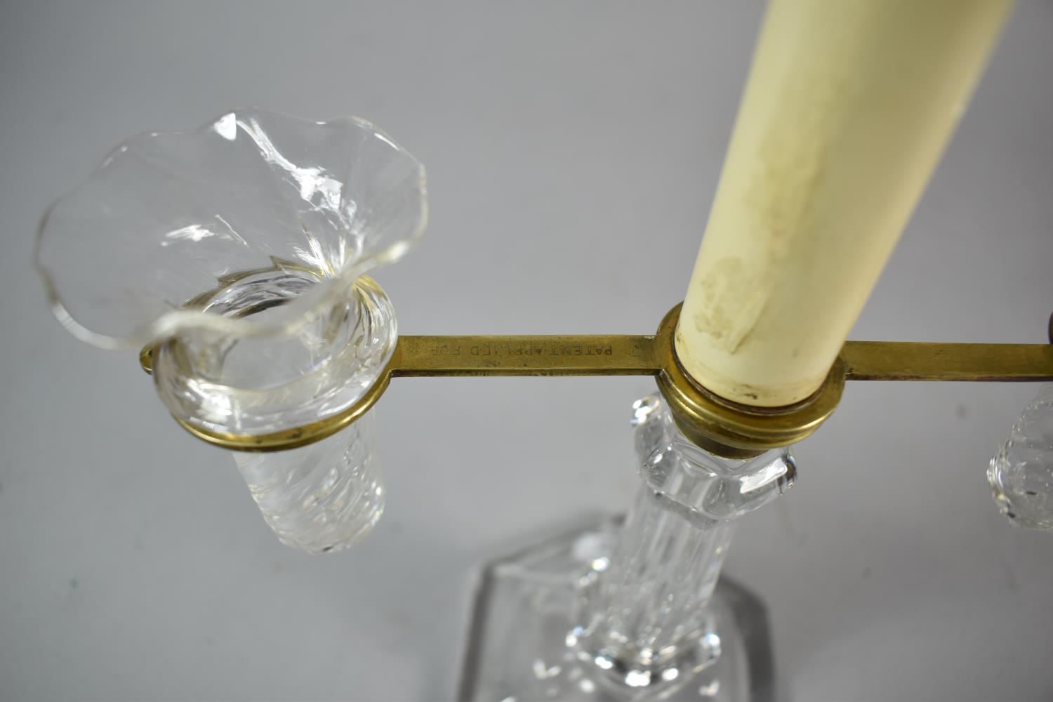 A Baccarat Glass Candle Lamp on Hexagonal Support with Twin Glass Posy Holders having American - Image 2 of 2