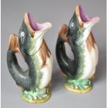 A Pair of 19th Century Continental Majolica Gluggle Fish Jugs