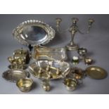 A Collection of Silver Plated Items to include Candelabra, Walker and Hall Two Handled Serving Dish,