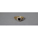 A 9ct Gold and Sapphire Heart Shaped Ring, 1.6g Size K