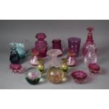 A Collection of Victorian and Later Glassware to Include Mary Gregory Glass Vases, Cranberry Glass