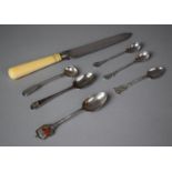 Four Teaspoons and a Silver and Ivory Handled Cake Knife, Sheffield 1898, Together with Two White