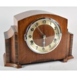 An Art Deco Oak and Banded Inlay Westminster Chime Mantle Clock, 32cm, wide