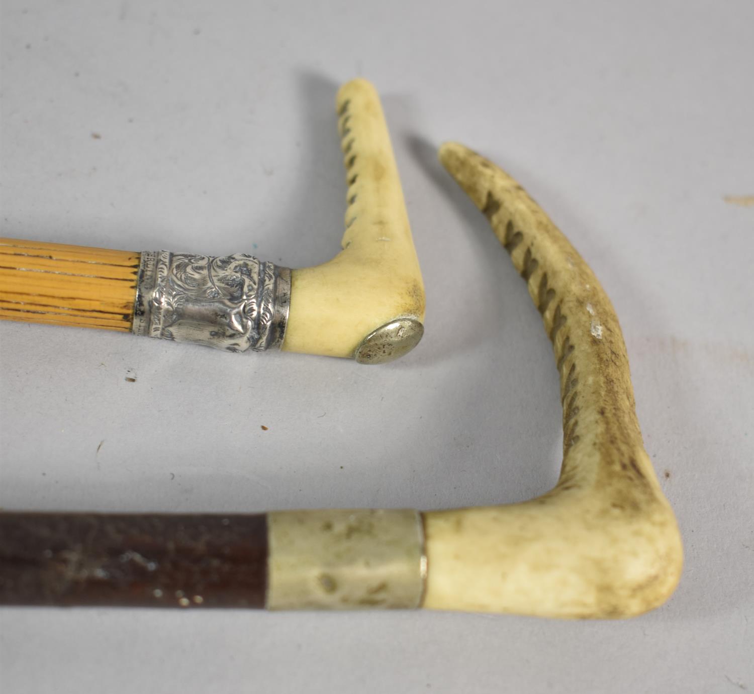 Two Vintage Bone Handled Children's Riding Crops, One with Sterling Silver Mount the Other with - Image 2 of 3
