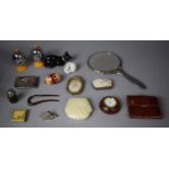 A Collection of Curios to Include Handbag Mirror, Enamelled Egg, Dressing Table Mirror, Avon Cat