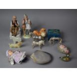A Collection Continental Ceramic Figures and Animals, Silver Plated Animal Figures, Jadeite Carved