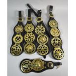 A Collection of Five Various Leather Harness Straps with Pierced Victorian Brasses