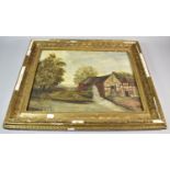 A Gilt Framed Oil on Canvas Depicting Naive Water Mill, 44cm Wide