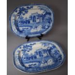 A Blue and White Transfer Printed Camel Pattern Draining Dish and Meat Plate by John Rogers and