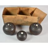 A Set of Vintage Turned Wooden Lawn Bowls with Jack, Monogrammed C