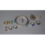 A Collection of Silver and Other Jewellery to Include Three Rings, Fob, Two Bracelets (AF), Earrings