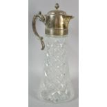 A Large Silver Plate Topped Glass Claret Jug by Sheraton, 36cm high