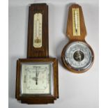 An Oak Framed Art Deco Wall Hanging Barometer with Temperature Scale and a Mid 20th Century Example
