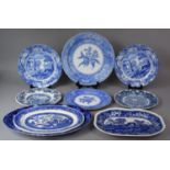 A Collection of Blue and White Transfer Printed Plates to Include Spode Italian Pattern, Spode