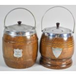 Two Vintage Oak Biscuit Barrels