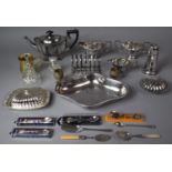 A Collection of Silverplated Metalwares to include Three Piece Tea Service Sugar Sifter, Dish, Toast