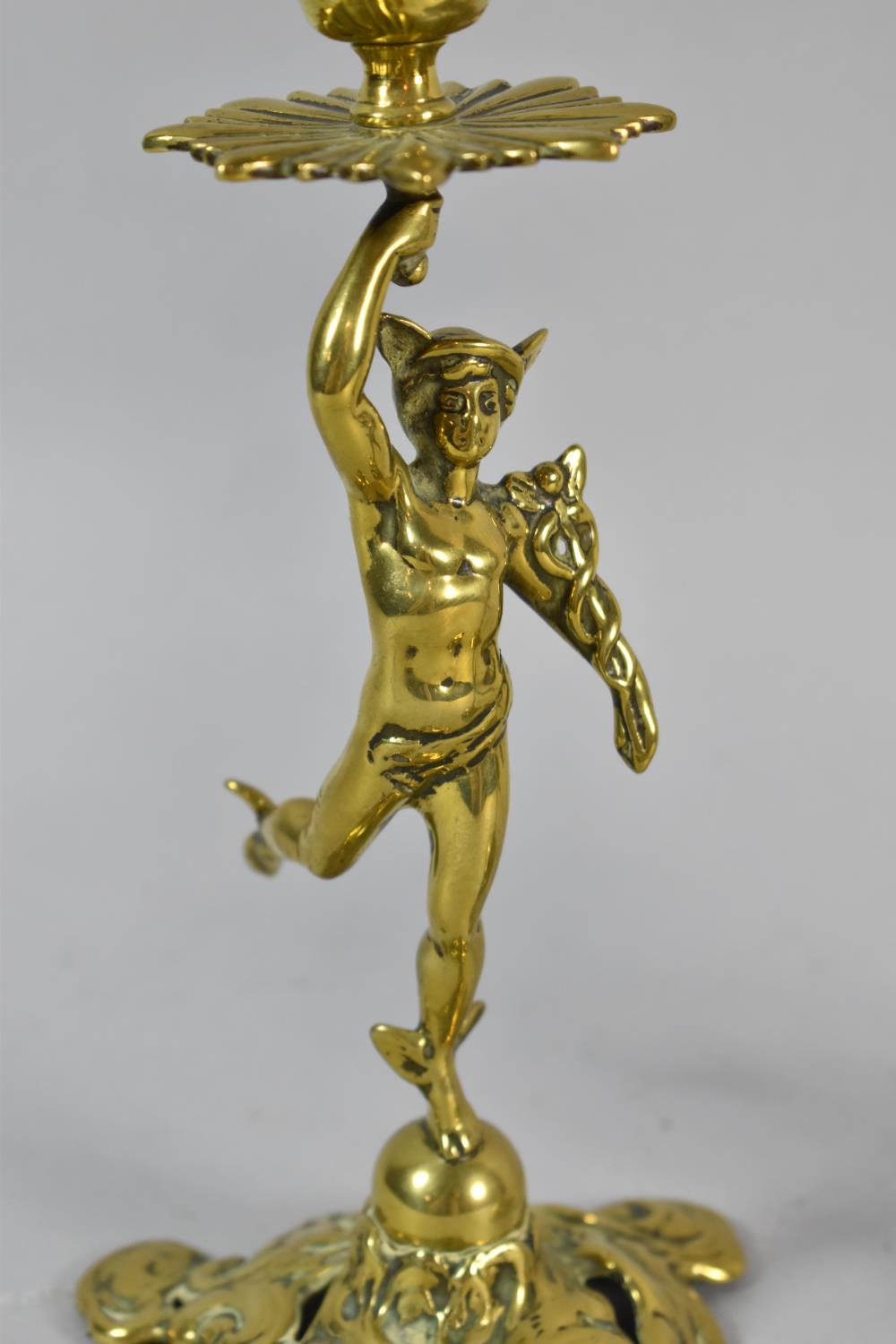 A Pair of French Brass Figural Candlesticks, One in the Form of Hermes and the Other in the Form - Image 2 of 3