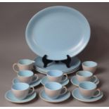 A Part Poole Grey and Blue Glazed Part Dinner and Coffee Set to Comprise Oval Meat Plate, Plates,